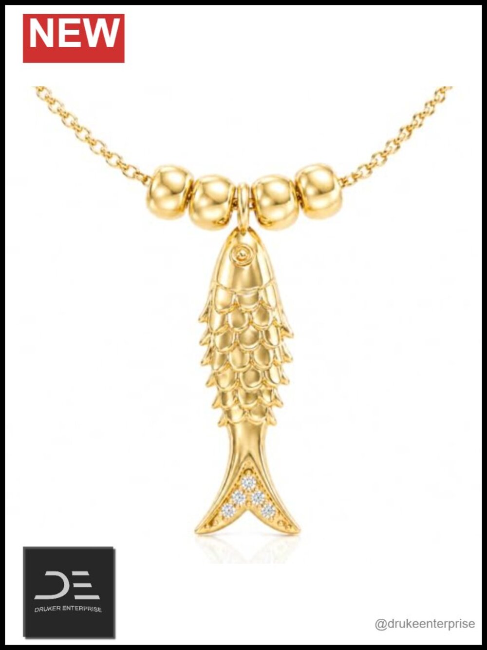 Sterling Silver Gold Plated Fish Pendant Necklace 18in with Extender
